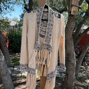 Blu Pepper Cream and Navy Fringed Cardigan